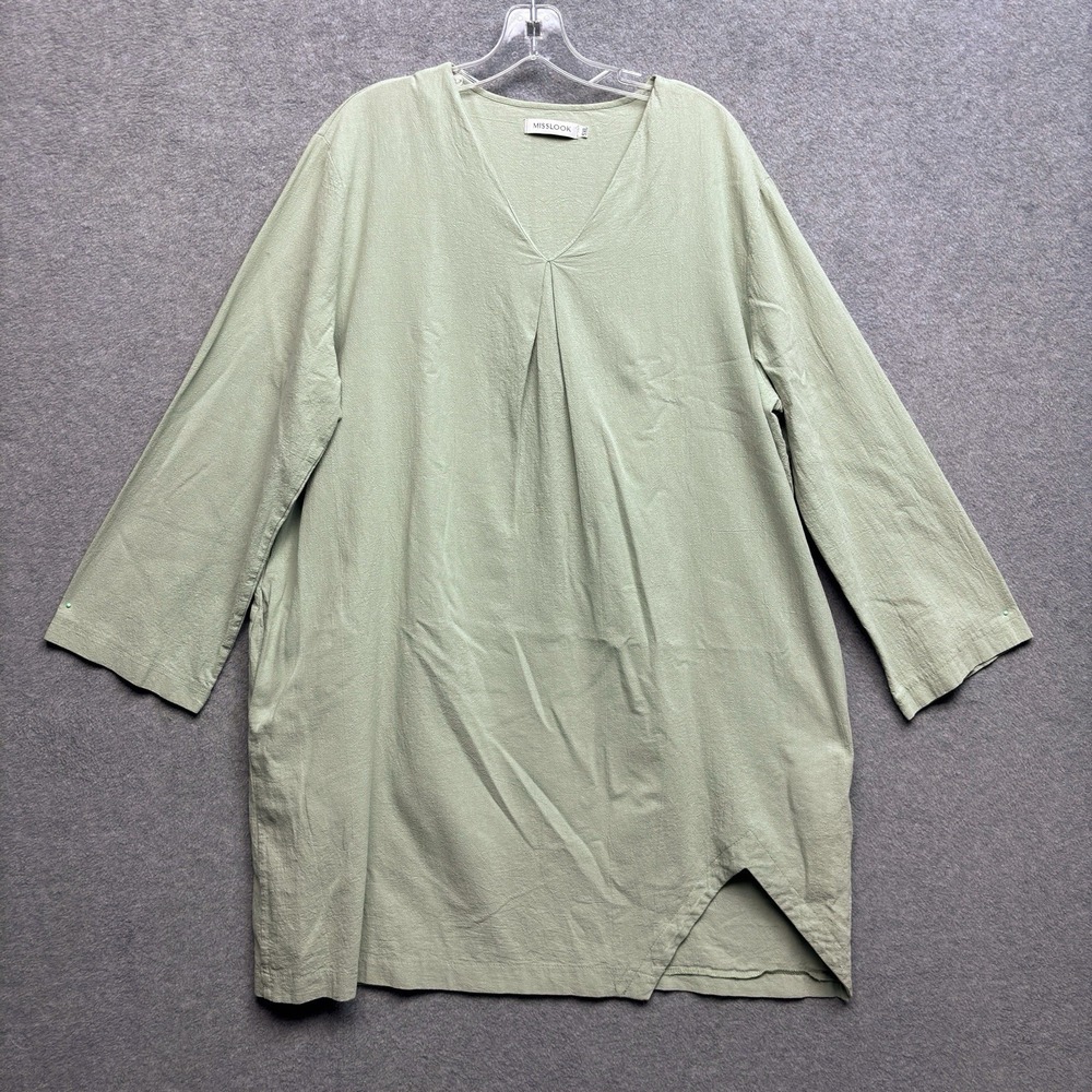 Miss Look Dress 5X Sage Green Cotton Blend Gauze Lagenlook Minimalist Asymmetric